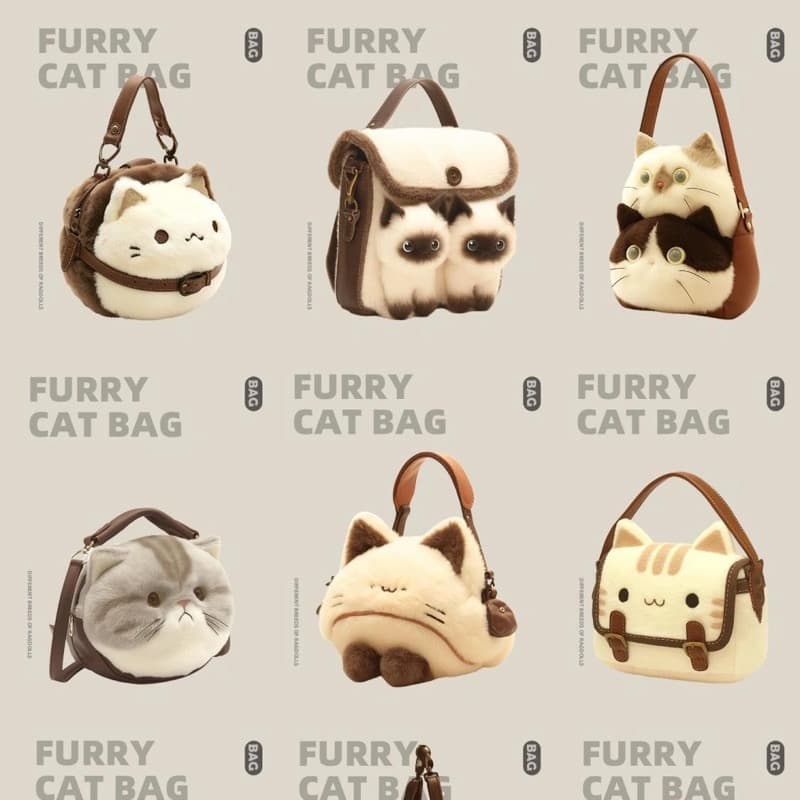 茶色革ベルト付き子供用猫ぬいぐるみショルダーバッグ