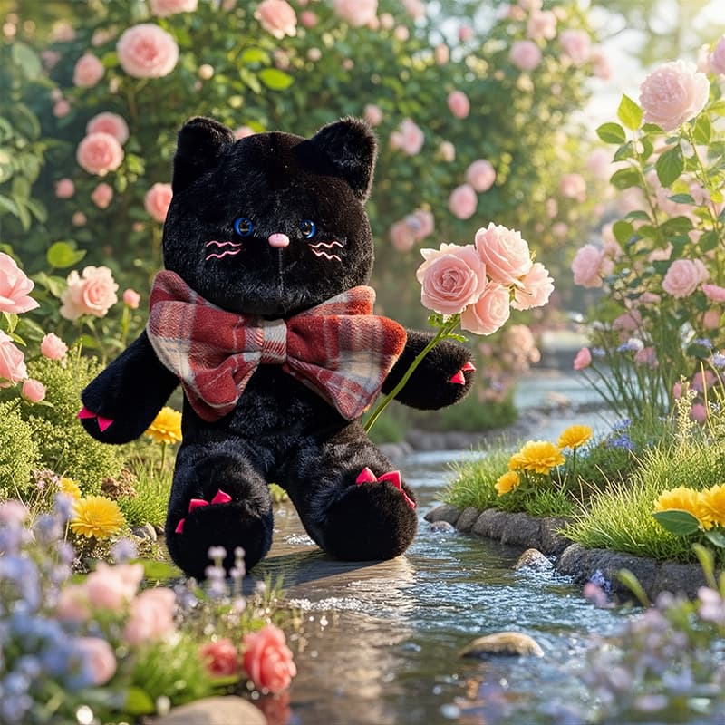 猫ぬいぐるみ 黒色 花園の貴公子蝶ネクタイ猫