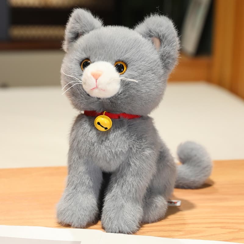 猫ぬいぐるみ グレー おめめぱっちり鈴つき子猫のぬいぐるみ