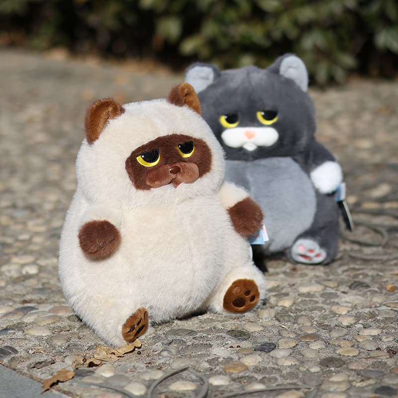 猫ぬいぐるみ グレー まん丸もちもち むくむく猫ちゃん