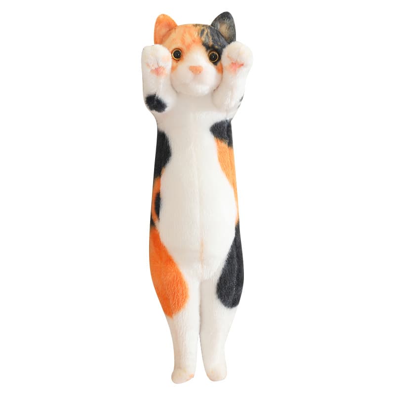 猫ぬいぐるみ 両手を上げた三毛猫ロング抱き枕ぬいぐるみ