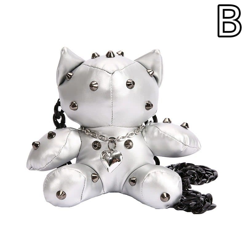 黒色猫ぬいぐるみショルダーバッグ 斜めがけスタッズ付き