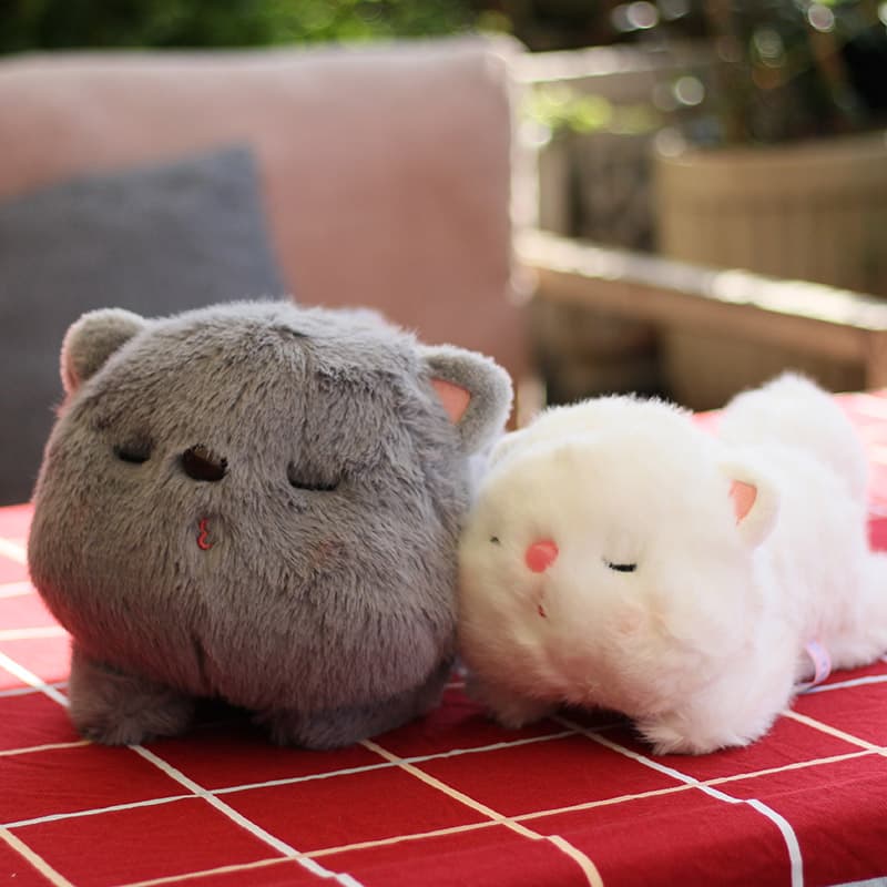 猫ぬいぐるみ グレー まんまる眠り猫 もふもふ抱き枕