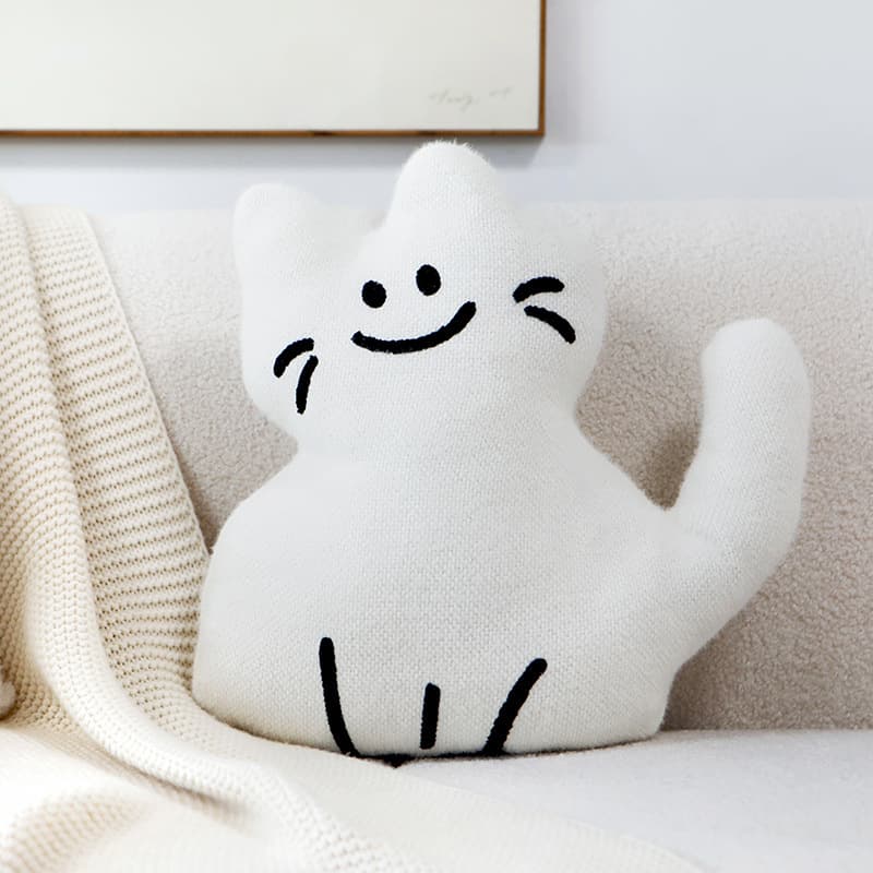 猫ぬいぐるみ 白色 にこにこ猫ちゃん もちもちクッション