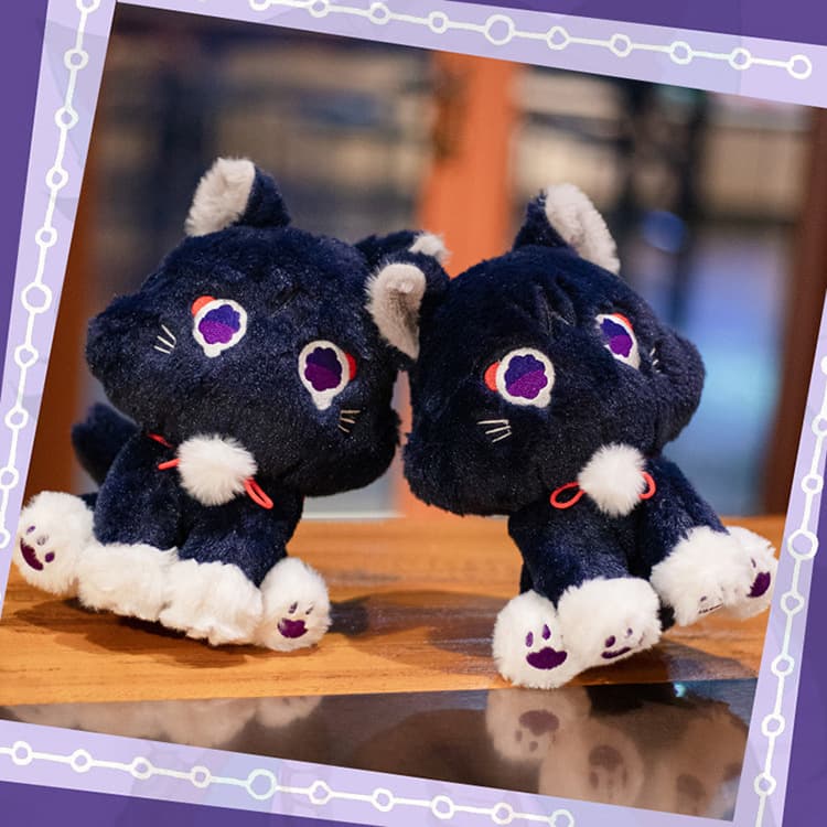 もこもこ座りポーズ黒子猫のぬいぐるみ