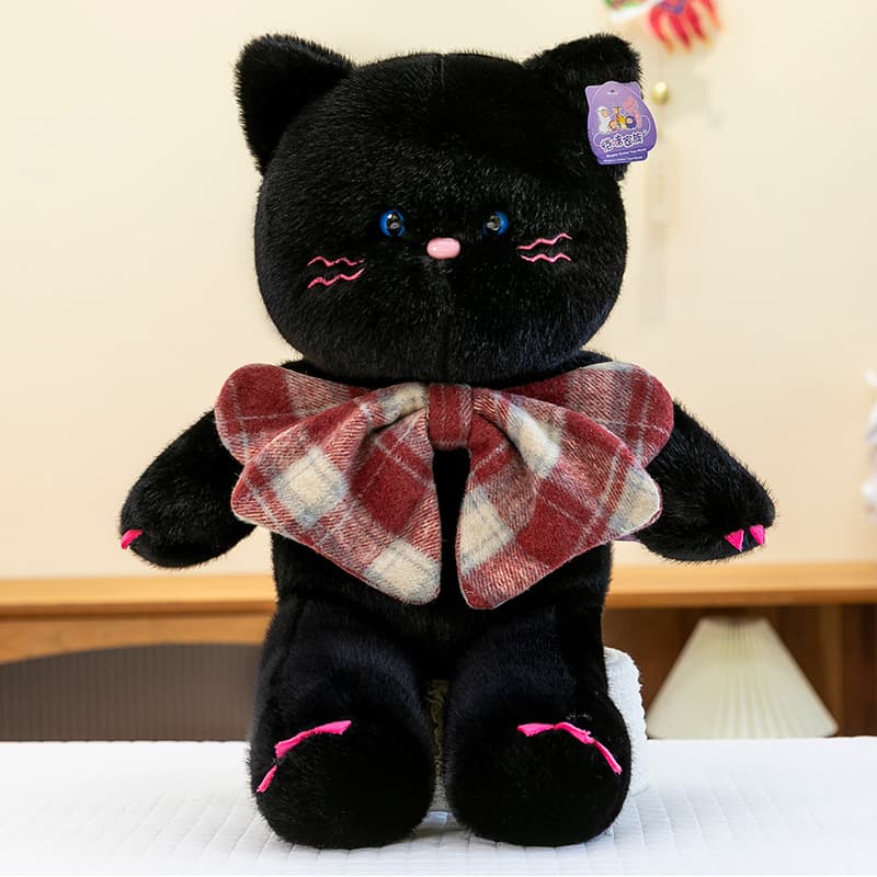 猫ぬいぐるみ 白色 ふわもこリボン付き猫ちゃん