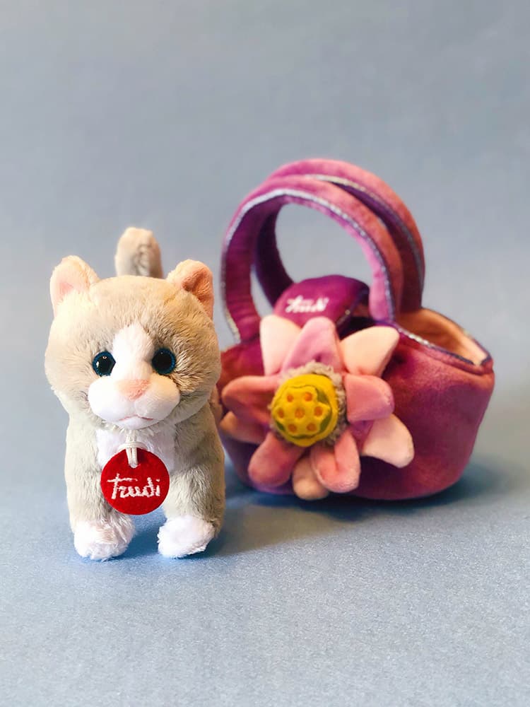 猫ぬいぐるみ グレー 花かごもふもふ子猫ぬいぐるみ