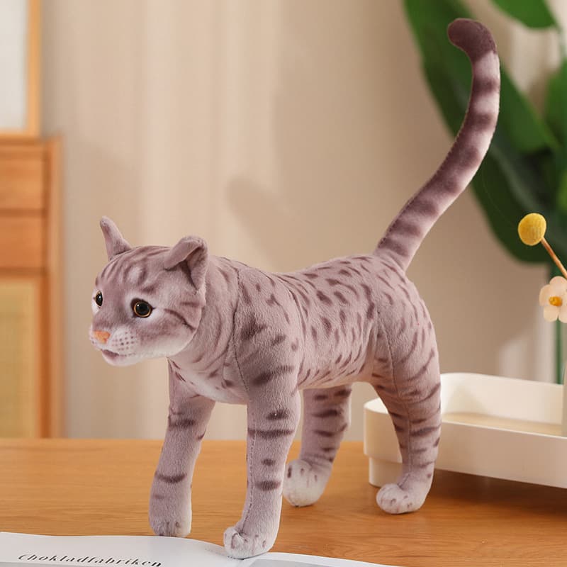猫ぬいぐるみ リアル縞模様グレー猫ぬいぐるみ立ち姿
