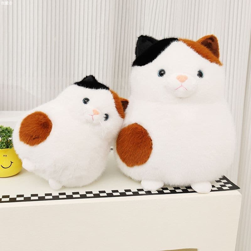 猫ぬいぐるみ 白色 もふもふ三毛ねこ まんまるぬいぐるみ