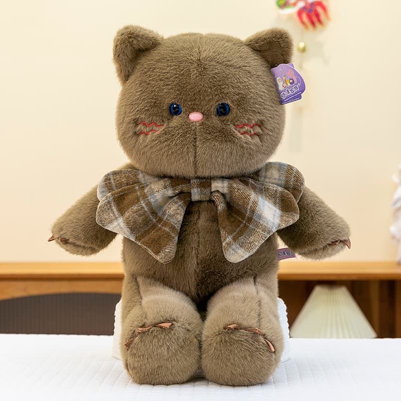 猫ぬいぐるみ 白色 ふわもこリボン付き猫ちゃん