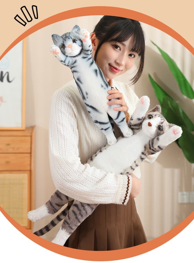 猫ぬいぐるみ 両手を上げた三毛猫ロング抱き枕ぬいぐるみ