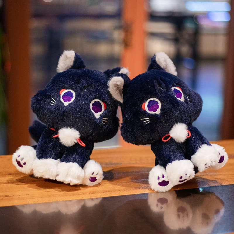 もこもこ座りポーズ黒子猫のぬいぐるみ