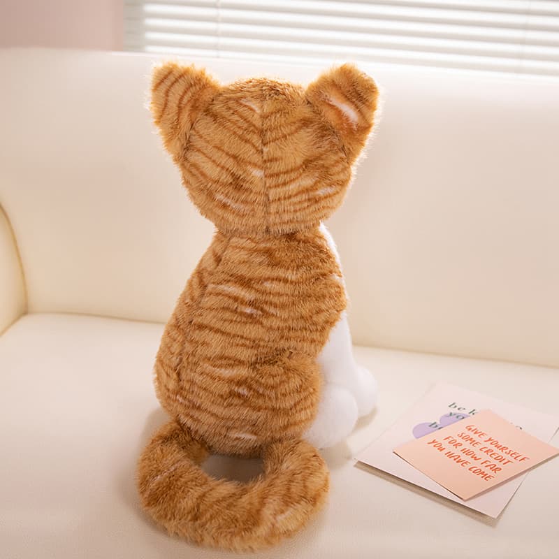 猫ぬいぐるみ グレー もふもふ縞模様のお座り子猫