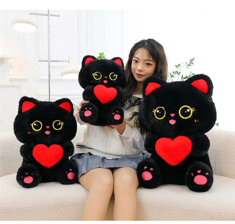 猫ぬいぐるみ 黒猫 愛情ハート抱きぬいぐるみ猫