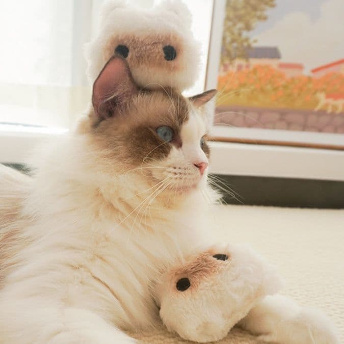 猫ぬいぐるみ 白色 ふわもこ鳥さん猫おもちゃ