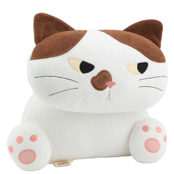 猫ぬいぐるみ 白色 まんまるふわもち むすっと子猫