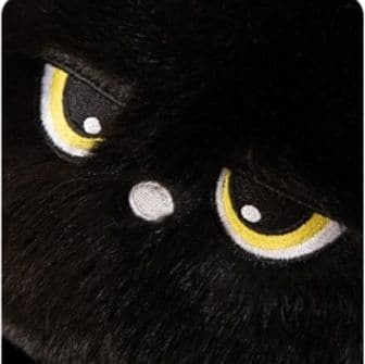 ごろ寝ポーズの金色お目々黒猫ぬいぐるみ
