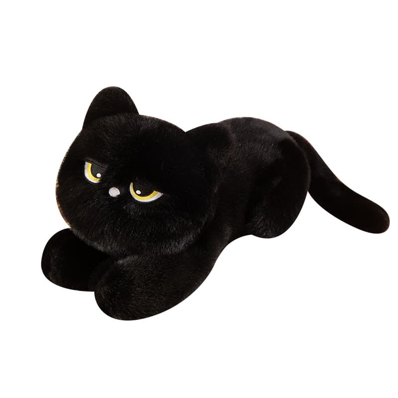 ごろ寝ポーズの金色お目々黒猫ぬいぐるみ